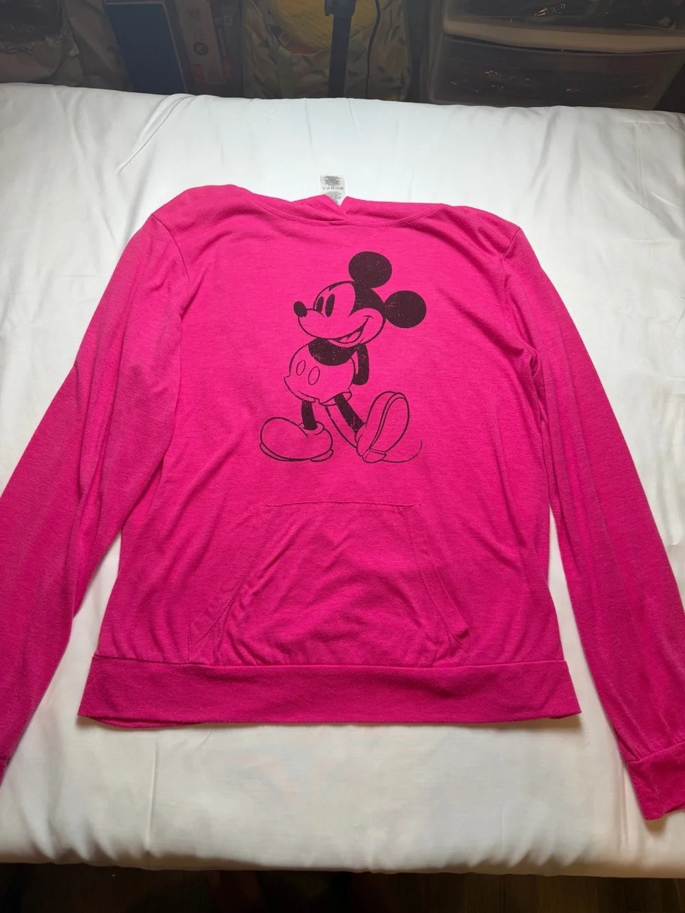 Disney Hot Pink Lightweight Pullover with Hood Black Mickey Distressed Junior XL
